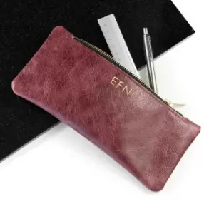Monogrammed Luxury Leather Pencil Case in Burgundy