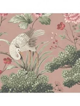 Woodchip & Magnolia Crane Bird Vintage Pink Wallpaper
