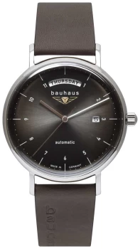 Bauhaus Mens Black Italian Leather Strap Black Dial Watch