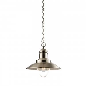 1 Light Dome Ceiling Pendant Clear Glass, Satin Nickel, E27