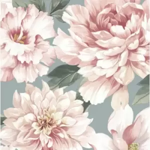 Rasch - Elegant Homes Design Library Celadon Floral Pink Duckegg Wallpaper