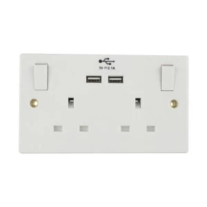 Status 13A 2 Gang Switched Wall Socket with 2 USB Ports