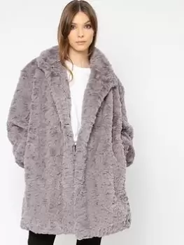 Religion Silent Faux Fur Coat- Grey, Size 8, Women