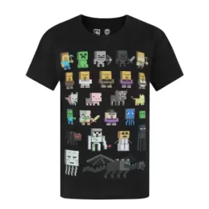 Minecraft Official Boys Sprites Characters T-Shirt (7-8 Years) (Black)