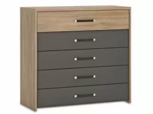 Furniture To Go Monaco Stirling Oak and Black 5 Drawer Chest of Drawers Flat Packed