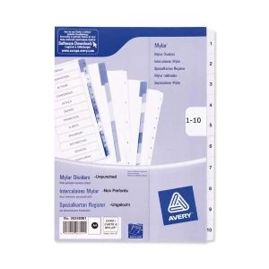 Avery A4 Index Unpunched 1 10 White Pack of 10