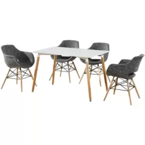 Olivia Halo Dining Set Includes a White Dining Table & Set of 4 Dark Grey Fabric Chairs - Dark Grey