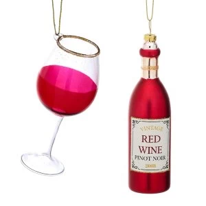 Sass & Belle (Set of 2) Christmas Cheer Red Wine and Glass Shaped Bauble