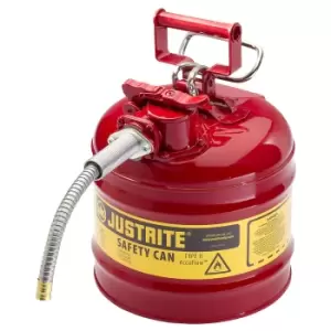 Justrite Safety container, steel, with flexible metal hose, capacity 7.5 l