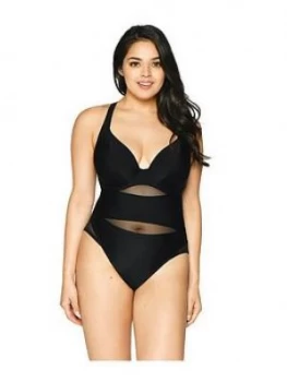 Curvy Kate Sheer Class Plunge Swimsuit, Black, Size 32Hh, Women