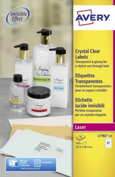 Original Avery L7782 25 Clear Crystal Clear Labels Pack of 525