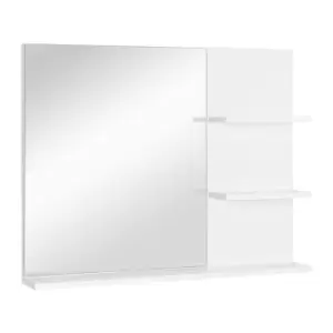kleankin Modern Bathroom Mirror, Wall-mounted Vanity Mirror with 3 Tiers Storage Shelves for Make Up, White