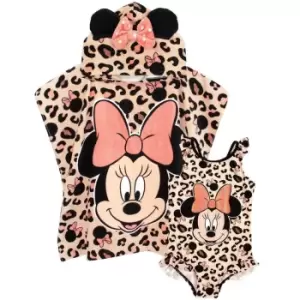 Disney Girls Minnie Mouse Swimsuit And Poncho Set (2-3 Years) (Pink)