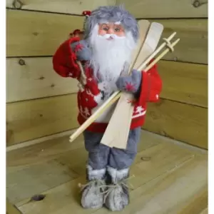 Kaemingk - 45cm Standing Santa With Festive Jumper And Wooden Skis