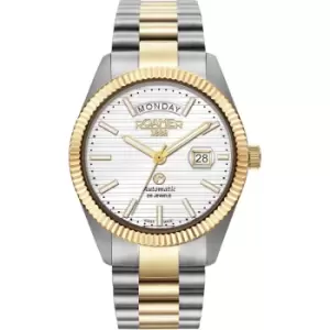 Mens Roamer Stainless Steel Primeline Day Date Primeline Daydate II White Pattern Dial Yellow Gold Bicolour