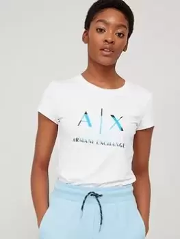 Armani Exchange Stretch Cotton Logo Tee - White, Size S, Women