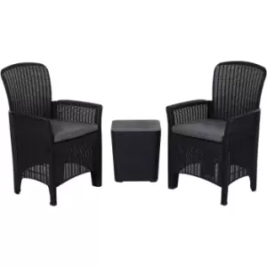 3 Piece Outdoor Rattan Wicker Chair Table Patio Furniture Set, Black - Outsunny