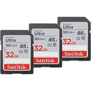SanDisk Ultra Memory Card 32GB SDHC UHS-I Class 10 Pack of 3