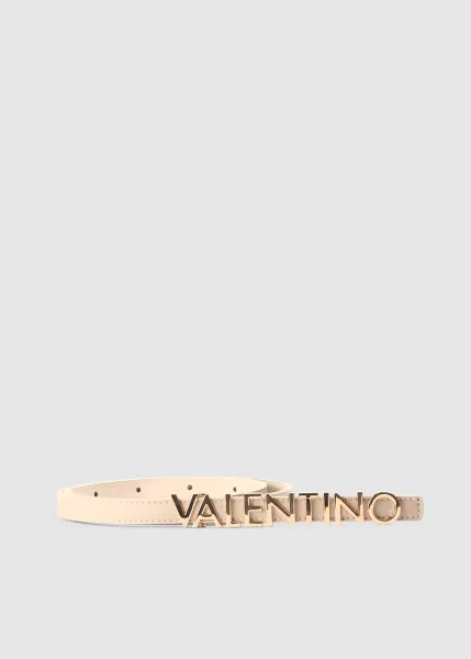 Valentino Bags Womens Belty Metal Logo Belt In Beige/Oro