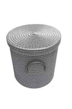 Woven Round Laundry Basket Bin Lined Lid PVC Handle XLarge 40 x 43 cm