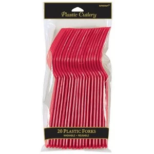 Red Forks Plastic (Pack Of 20)