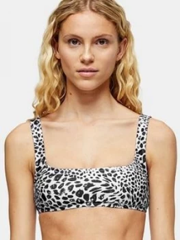 Topshop Animal Spot Square Neck Crop Bikini Top - Monochrome, Mono, Size 14, Women