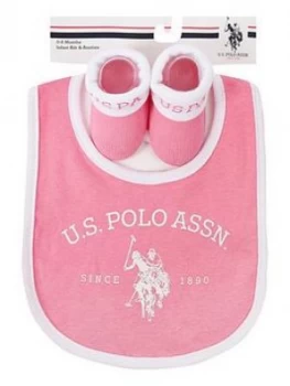 U.S. Polo Assn. Baby Girl Bib And Booties Set - Pink