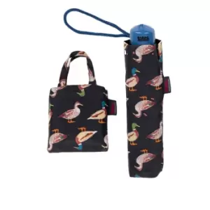 Totes Duck Pattern Supermini Umbrella and Folding Shopper Gift Set Navy
