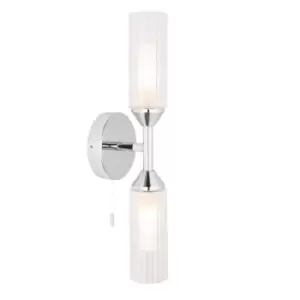 Casoria Bathroom Glass Wall Lamp, Chrome Plate, Ribbed Glass, IP44