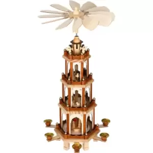 Christmas Pyramid Wooden German Style 4 Tier Rotating Scene Decoration Candle Brown