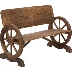Rustic Wood Design Home Garden Wagon Wheel Bench Decor - Outsunny
