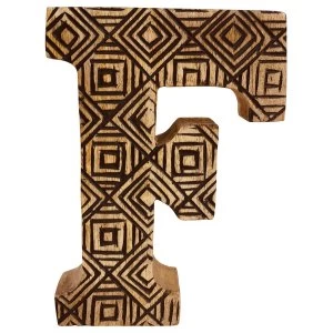 Letter F Hand Carved Wooden Geometric