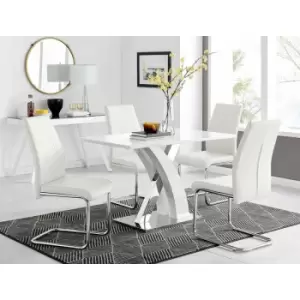 Atlanta White High Gloss And Chrome Metal Rectangle Dining Table And 4 White Lorenzo Dining Chairs Set - White