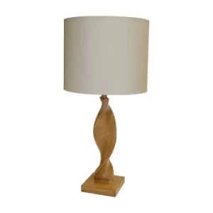 Abia Table Lamp Oak Effect Resin, Natural Linen Shade