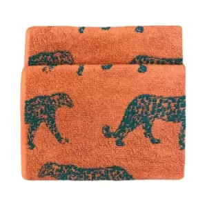 Leopard Animal Jacquard Hand Towel Orange