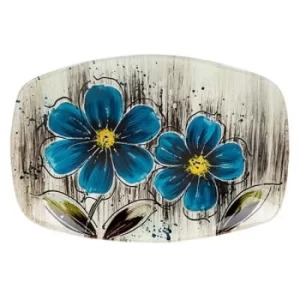 Bright Blooms Oblong Dish Blue