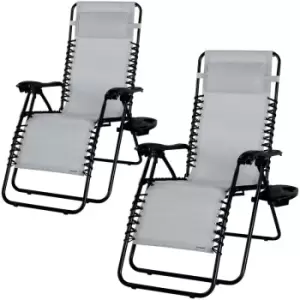 Casaria Adjustable High Back Deck Chair With Pillow Garden Outdoor Terrace Patio Balcony Lounger Relax 2Pcs Grey