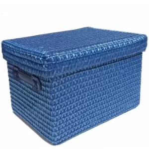 Topfurnishing - Neon Bright Colours Kids Playroom Toy Box Cupboard Storage Basket + Handle & Lid [Blue,Medium 28x22x20cm] - Blue
