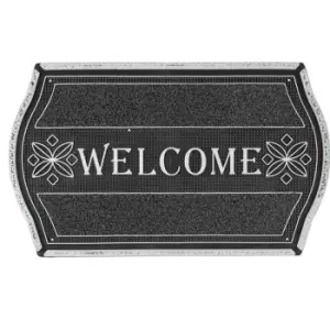 JVL 45x75cm Floral Look PVC Welcome Doormat - Silver/Black