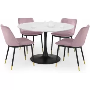 Julian Bowen Dining Set - Holland Round Table & 4 Delaunay Pink Velvet Chairs