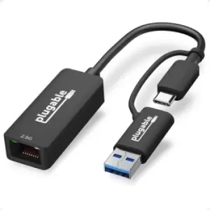 Plugable Technologies 2.5G USB C and USB to Ethernet Adapter 2-in-1 Adapter
