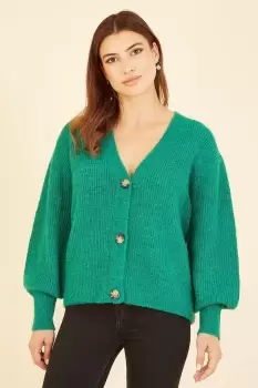 Green Button Front Knitted Cardigan