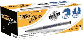 Bic Velleda 1721 Dry Wipe Bullet Tip Whiteboard Marker Pens Black Pack of 24 Markers