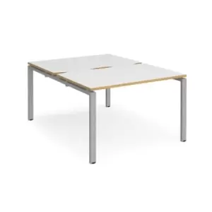 Bench Desk 2 Person Rectangular Desks 1200mm White/Oak Tops With Silver Frames 1600mm Depth Adapt