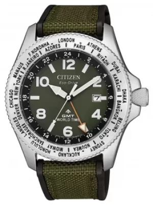 Citizen Mens Eco-Drive Promaster GMT Green Canvas Strap Watch