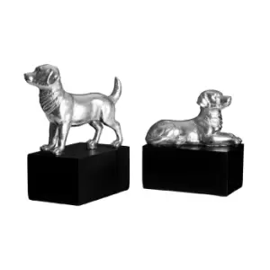 Premier Housewares Set of 2 Dog Bookends - Polyresin Silver/Black