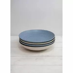 Kitchencraft Pasta Bowls Set Of 4 In Gift Box, Lead-free Glazed Stoneware, Blue / Cream, 22Cm
