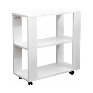 Wooden Side Table with Wheels Small End Table with 2 Tiers Shelf,Storage Unit,Livng Room Table,White,60x27x58cm(WxDxH) - White - Hmd Furniture