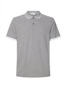 Calvin Klein 2 Tone Logo Pique Polo Shirt, Grey, Size 2XL, Men