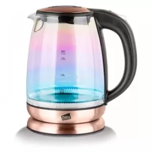 Neo 2200W 1.7L Colour-Changing Rainbow-Effect Glass Jug Kettle - Copper